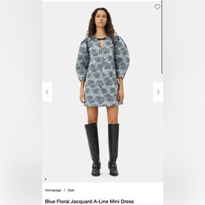Ganni Blue Floral Jacquard A-Line Mini Dress
